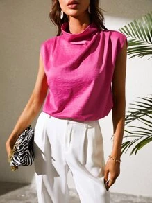 Satin Cowl Neck Sleeveless Blouse - Hot Pink - View 1