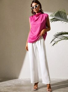 Satin Cowl Neck Sleeveless Blouse - Hot Pink - View 5