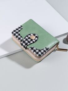Houndstooth Pattern Snap Button Small Wallet - Multicolor - View 1