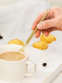 1pc Mini Stainless Steel Gold Plated Whisk - Gold - View 5