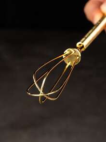 1pc Mini Stainless Steel Gold Plated Whisk - Gold - View 4