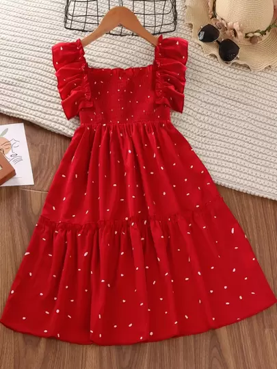 Sparklyn Tween Girl Floral Print Ruffle Hem Smock Dress