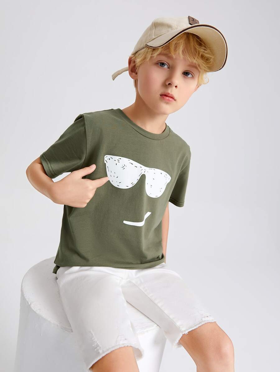 SHEIN Boys Cartoon Graphic Tee - Army Green - View 1