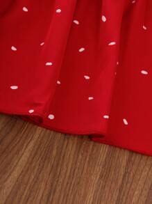 Sparklyn 女孩滿版圖案打褶荷葉邊連衣裙 - 紅色 - 查看 4