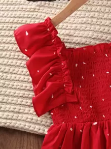 Sparklyn 女孩滿版圖案打褶荷葉邊連衣裙 - 紅色 - 查看 5