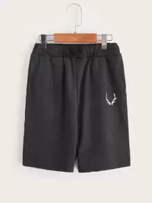 SHEIN 男孩鹿角印花泥灰色印花短褲