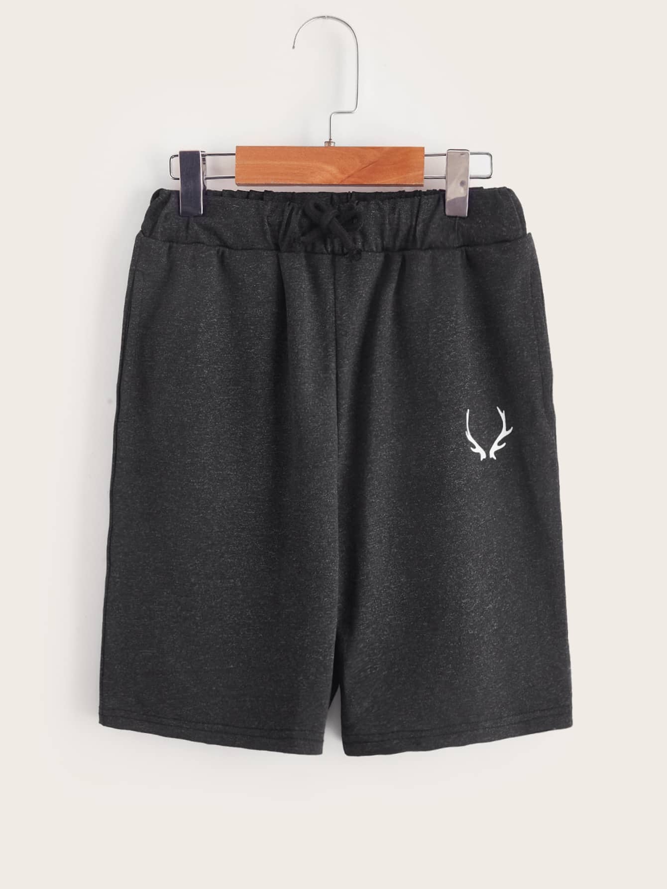 SHEIN 男孩鹿角印花泥灰色印花短褲