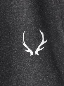 SHEIN 男孩鹿角印花泥灰色印花短褲