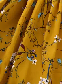 女孩印花後鎖孔荷葉邊連衣裙 - 芥末黃 - 查看 6