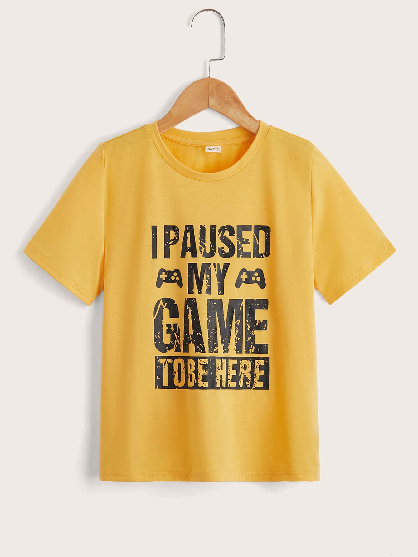 SHEIN Boys Slogan Graphic Crew Neck Tee - Yellow - View 1