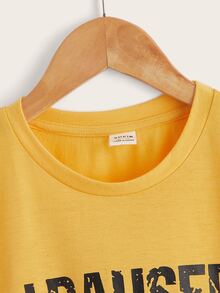 SHEIN Boys Slogan Graphic Crew Neck Tee - Yellow - View 4