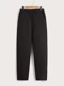 SHEIN Boys Elastic Waist Solid Trousers - Black - View 1