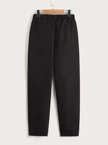 SHEIN Boys Elastic Waist Solid Trousers - Black - View 2