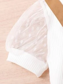 SHEIN 少女泡泡袖實色t恤和卡通刺繡荷葉邊連身裙 - 彩色 - 查看 4