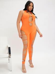 Bộ thể thao Plus Size Lộ Lưng Cắt ra màu trơn - trái cam - Xem 3