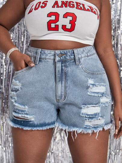 Short en jean déchiré effiloché