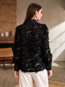 Modelyn Button Through Fuzzy Detail Shirt - Black - View 2