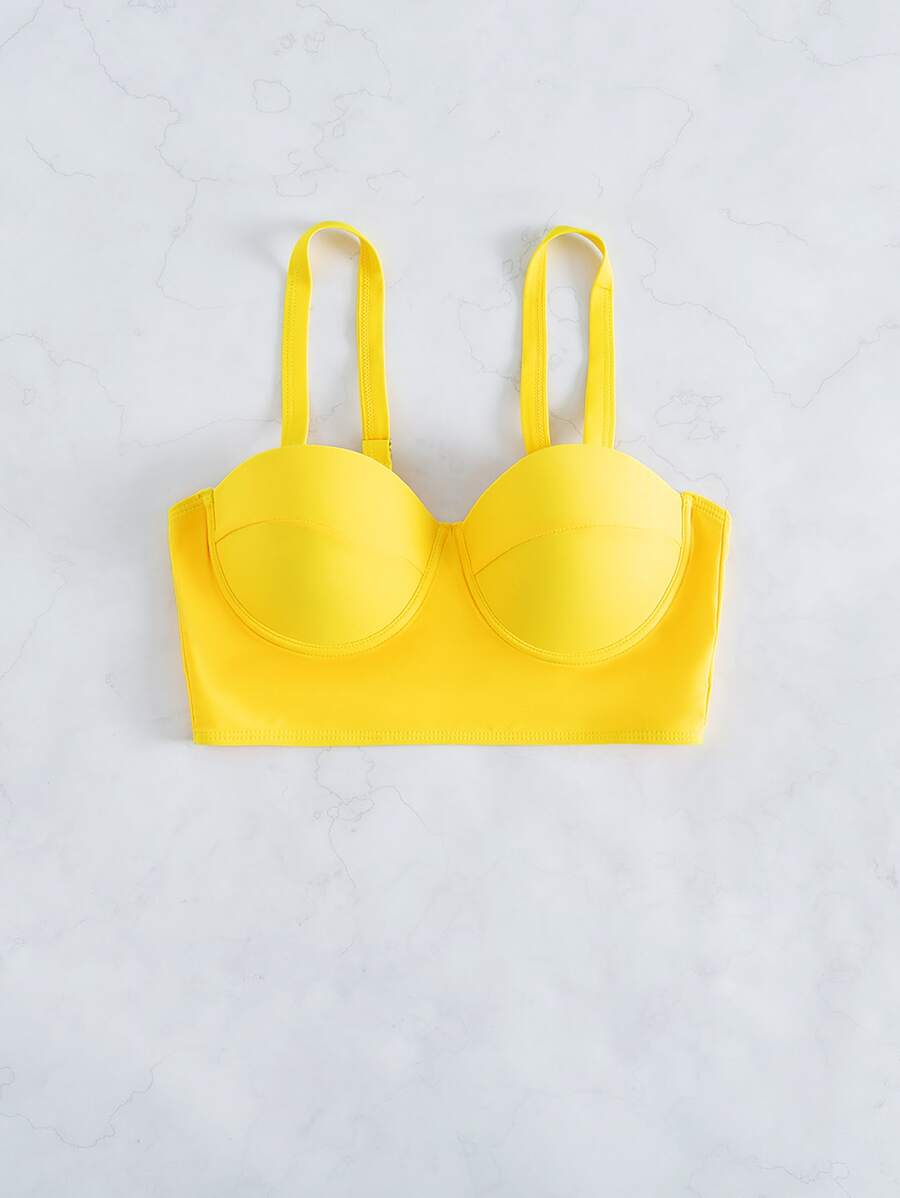 Plain Push Up Tankini Top - Yellow - View 1