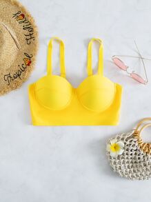 Plain Push Up Tankini Top - Yellow - View 3