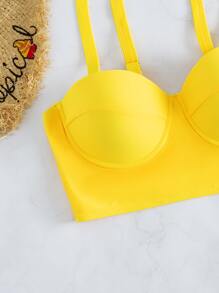 Plain Push Up Tankini Top - Yellow - View 4