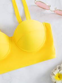 Plain Push Up Tankini Top - Yellow - View 5