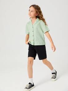 SHEIN 女孩缺口領單排釦襯衫 - 青檸色 - 查看 4