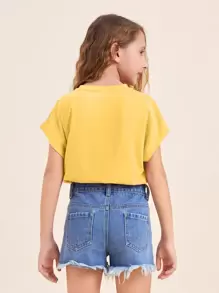 SHEIN Tween Girl Solid Batwing Sleeve Top - Yellow - View 2