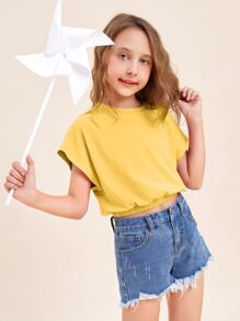 SHEIN Tween Girl Solid Batwing Sleeve Top - Yellow - View 5