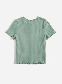 SHEIN 女孩生菜邊羅紋針織t恤 - 薄荷綠 - 查看 2