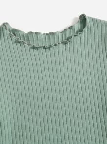 SHEIN 女孩生菜邊羅紋針織t恤 - 薄荷綠 - 查看 3
