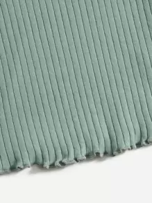 SHEIN 女孩生菜邊羅紋針織t恤 - 薄荷綠 - 查看 4