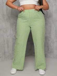 SHEIN EZwear Plus Gingham Print Elastic Waist Wide Leg Pants