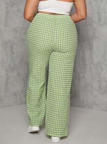 SHEIN EZwear Plus Gingham Print Elastic Waist Wide Leg Pants