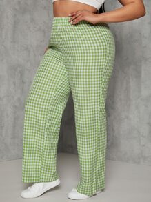 SHEIN EZwear Plus Gingham Print Elastic Waist Wide Leg Pants