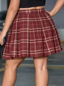 SHEIN Plus Tartan Pleated Skirt - Multicolor - View 2