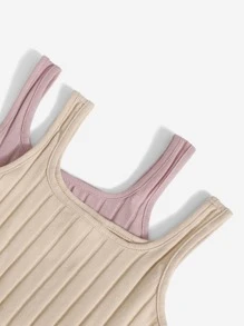 SHEIN 2 paquetes de camisetas de tirantes de punto acanalado para niñas preadolescentes - Multicolor - Ver 3