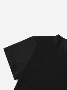 SHEIN Tween Girl Summer Casual Solid Color Short Sleeve T-Shirt With Heart Shape Pattern - Black - View 3