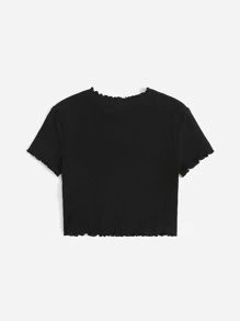 SHEIN Camiseta tejida de canalé con bordado de seta - Negro - Ver 2