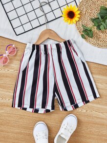 男孩條紋圖案斜口袋短褲 - 彩色 - 查看 1