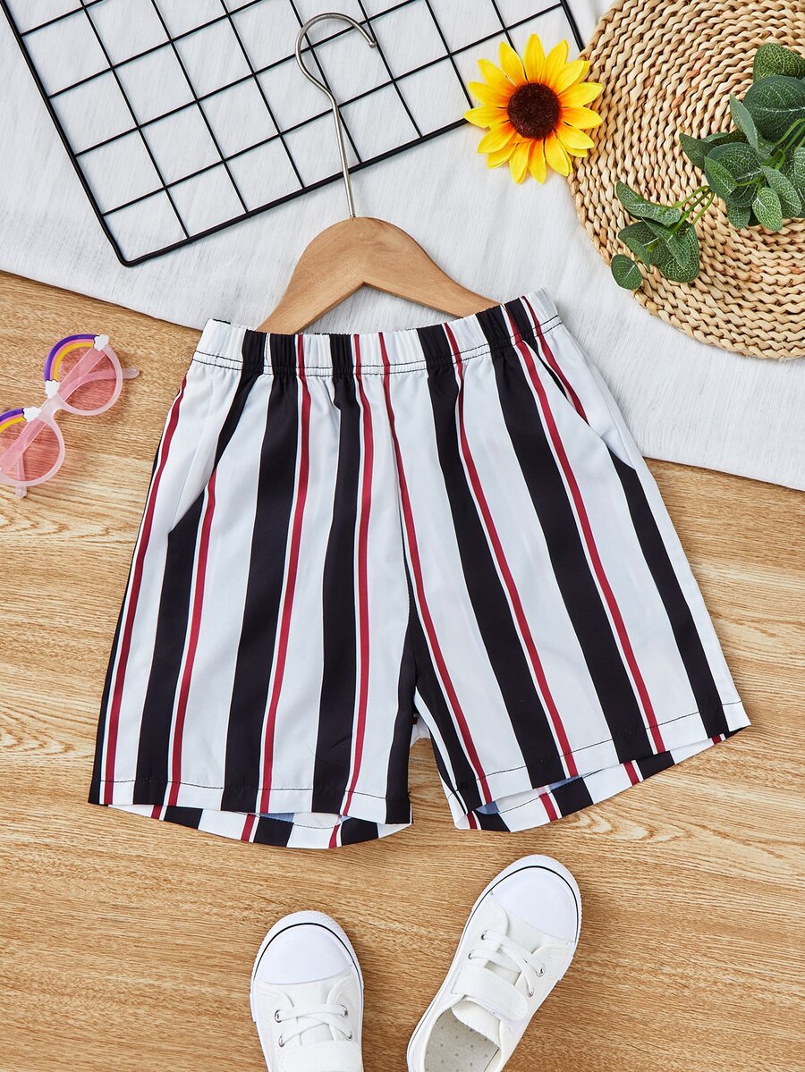 男孩條紋圖案斜口袋短褲 - 彩色 - 查看 1
