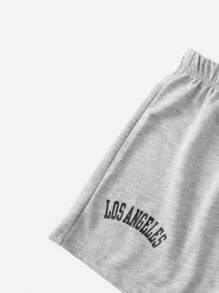 Teen Girls Letter Graphic Tank Top & Shorts Set - Light Grey - View 3