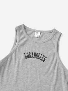 Teen Girls Letter Graphic Tank Top & Shorts Set - Light Grey - View 4