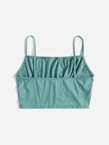 SHEIN Chicas adolescentes Top de tirantes unicolor pecho con fruncido - Azul Cadete - Ver 2