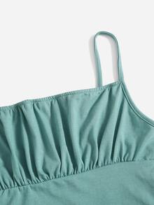 SHEIN Chicas adolescentes Top de tirantes unicolor pecho con fruncido - Azul Cadete - Ver 3