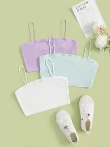 SHEIN Teen Girls 3pcs Solid Crop Cami Top - Multicolor - View 1