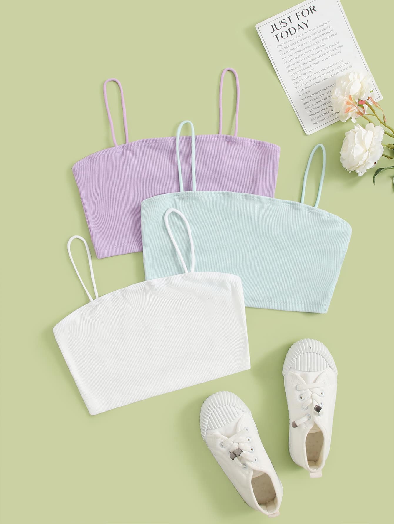 SHEIN Teen Girls 3pcs Solid Crop Cami Top - Multicolor - View 1