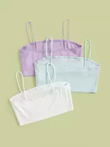 SHEIN Teen Girls 3pcs Solid Crop Cami Top - Multicolor - View 2