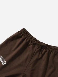 SHEIN Teen Girls Letter Graphic Tank Top & Shorts Set - Chocolate Brown - View 4