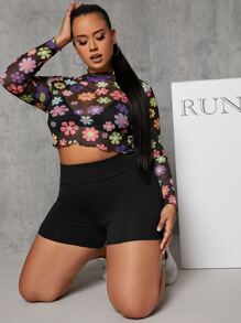 SHEIN Essnce Plus Wideband Waist Biker Shorts - Black - View 3