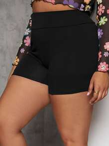 SHEIN Essnce Plus Wideband Waist Biker Shorts - Black - View 4
